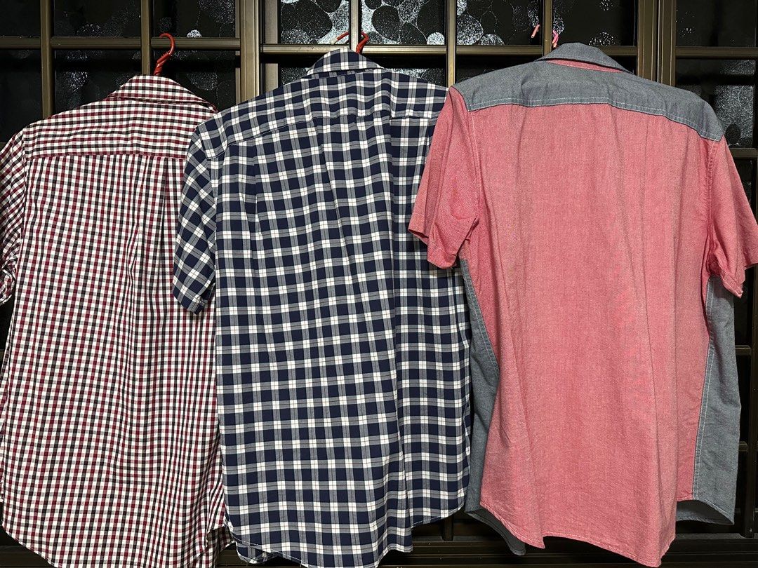 Button up (Category: Tshirts & Polo Shirts) located in Singapore. Submitted by snow_dragon (Listing ID 1373211566, Image 2). Description: Abit tight on me 170/70kg ,Shoulder 48cm Red checkered Giordano S Blue checkered Uniqlo S Red/Grey Bossini M Take all for $20.