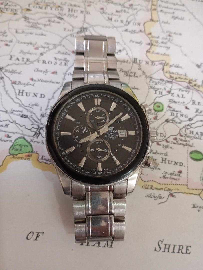 Casio edifice (Category: Men's Watches) located in Las Pinas. Submitted by quick_deals_great_finds2 (Listing ID 1373052491, Image 1). Description: Original good working condition Quartz chronograph with battery 42mm large fits wrist 7 inches Fully functional chrono.