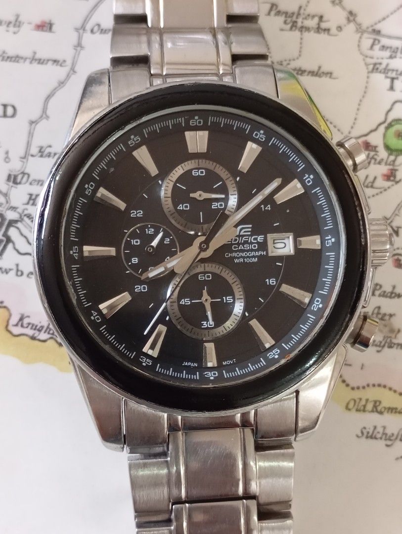 Casio edifice (Category: Men's Watches) located in Las Pinas. Submitted by quick_deals_great_finds2 (Listing ID 1373052491, Image 2). Description: Original good working condition Quartz chronograph with battery 42mm large fits wrist 7 inches Fully functional chrono.