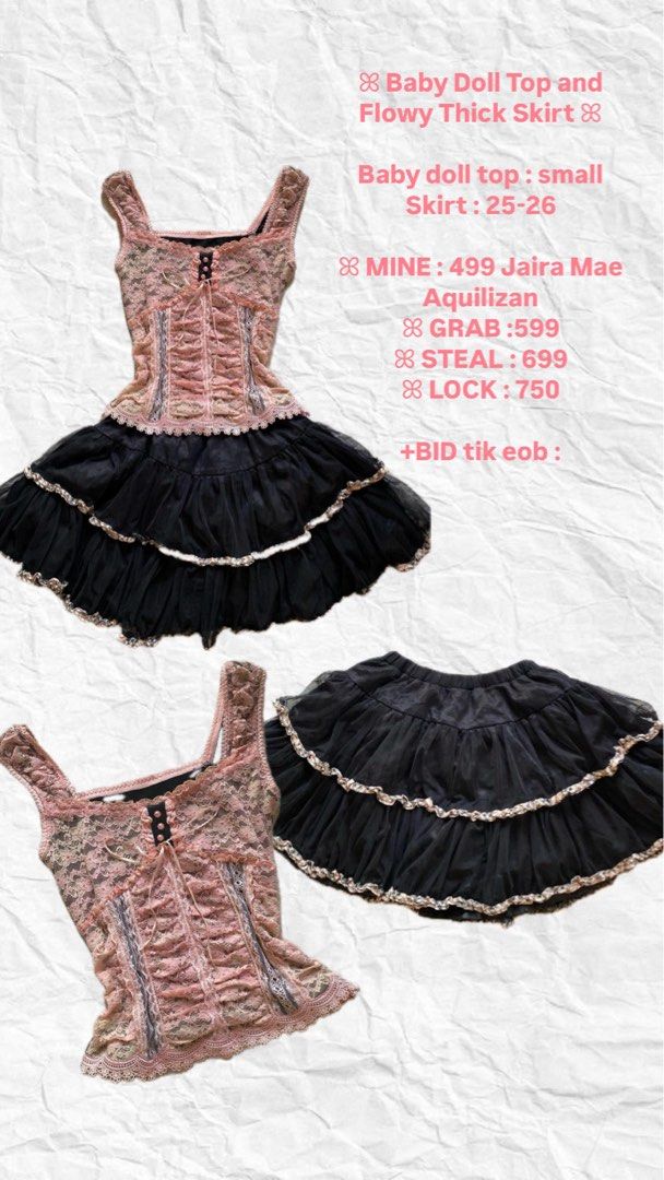 Each Prices are on the Photos (Category: Sets or Coordinates) located in Dipolog. Submitted by kennedy_closets (Listing ID 1373211821, Image 3). Description: Vintage, y2k, fatal frame sets.
