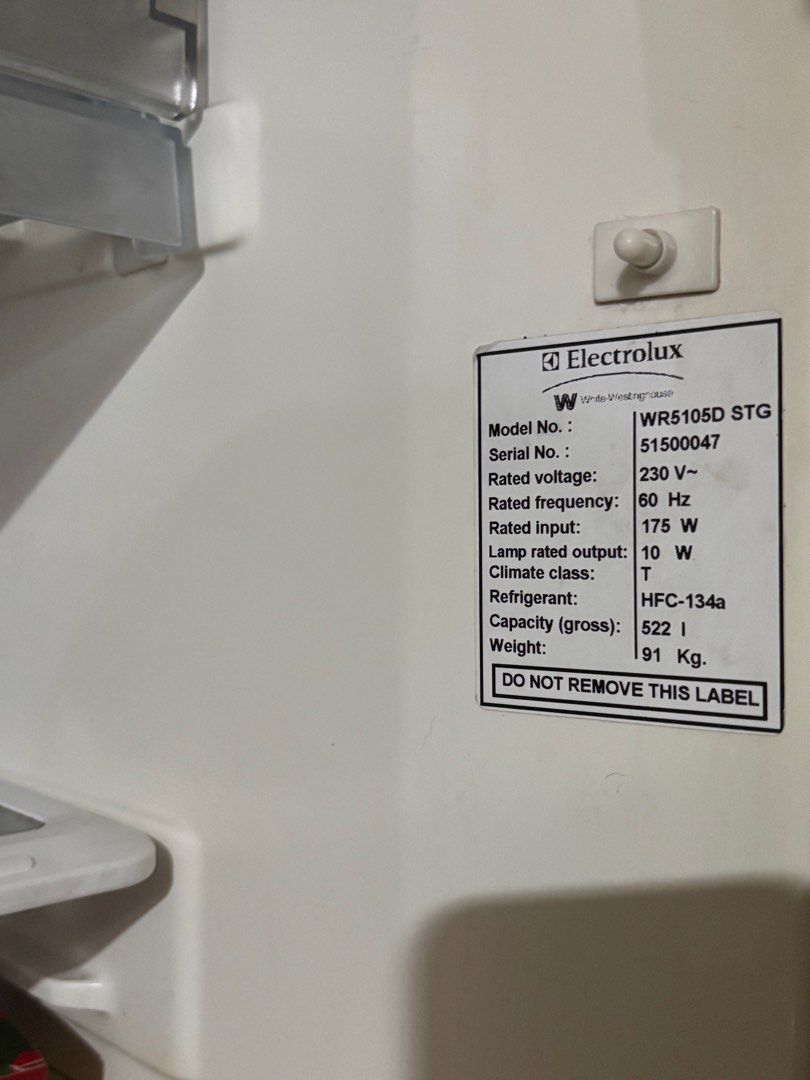 Electrolux Refrigerator WR5105D (Category: Refrigerators and Freezers) located in Quezon City. Submitted by declutterwithmissa (Listing ID 1373092288, Image 2). Description: In pristine condition Height: 67 in. Length: 32 in. Width: 24 in. Location: Quezon City.