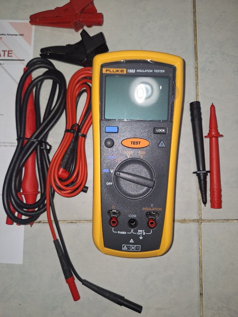 FLUKE 1503 MEGGER TESTER (Category: Construction & Building Materials) located in Makati City. Submitted by frendmo (Listing ID 1373097053, Image 3). Description: FOR SALE... FLUKE 1503 INSULATION RESISTANCE TESTER OR MEGGER TESTER, BRAND NEW COMPLETE PACKAGE With CALIBRATION CERTIFICATE LATEST FOR ONLY 25K PLEASE PM ME FOR MORE INFO.