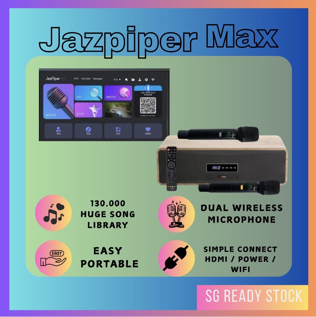 Jazpiper max karaoke with huge song in cloud free same day delivery atome grab avail (Category: Soundbars, Speakers & Amplifiers) located in Singapore. Submitted by karaokepartysg (Listing ID 1373204531, Image 1). Description: We got atome and grab avail. Paynow also can. Can pm me for arrange delivery to your door step.