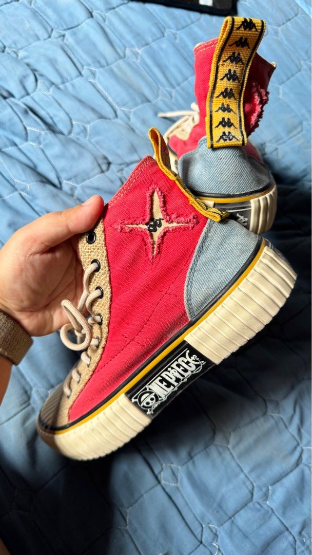 Kappa X One Piece Luffy Shoes (Category: Sneakers) located in Mabalacat. Submitted by fangal_finds (Listing ID 1373117694, Image 2). Description: Kappa X One Piece Luffy Shoes (Authentic) Size 6 1/2 RFS: Bought as gift to Son he just wore it 2x..