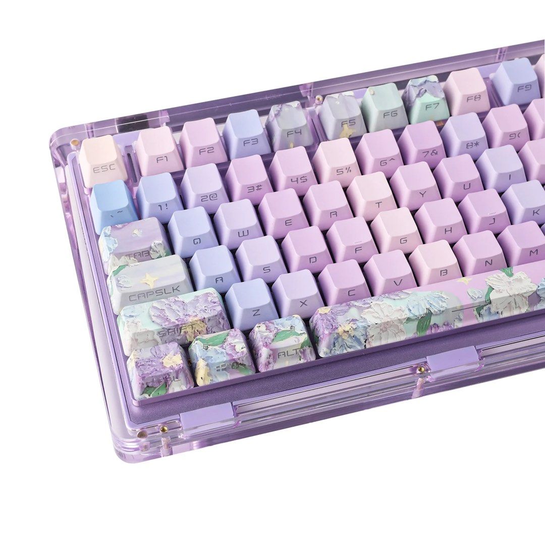 Kiiboom Violet OEM PBT Keycaps (Category: Computer Keyboard) located in Singapore. Submitted by yettticries (Listing ID 1373114245, Image 1). Description: 133 keys. Used once for filming. No box, in ziplock bag. RTP 45 USD bef shipping on official site..