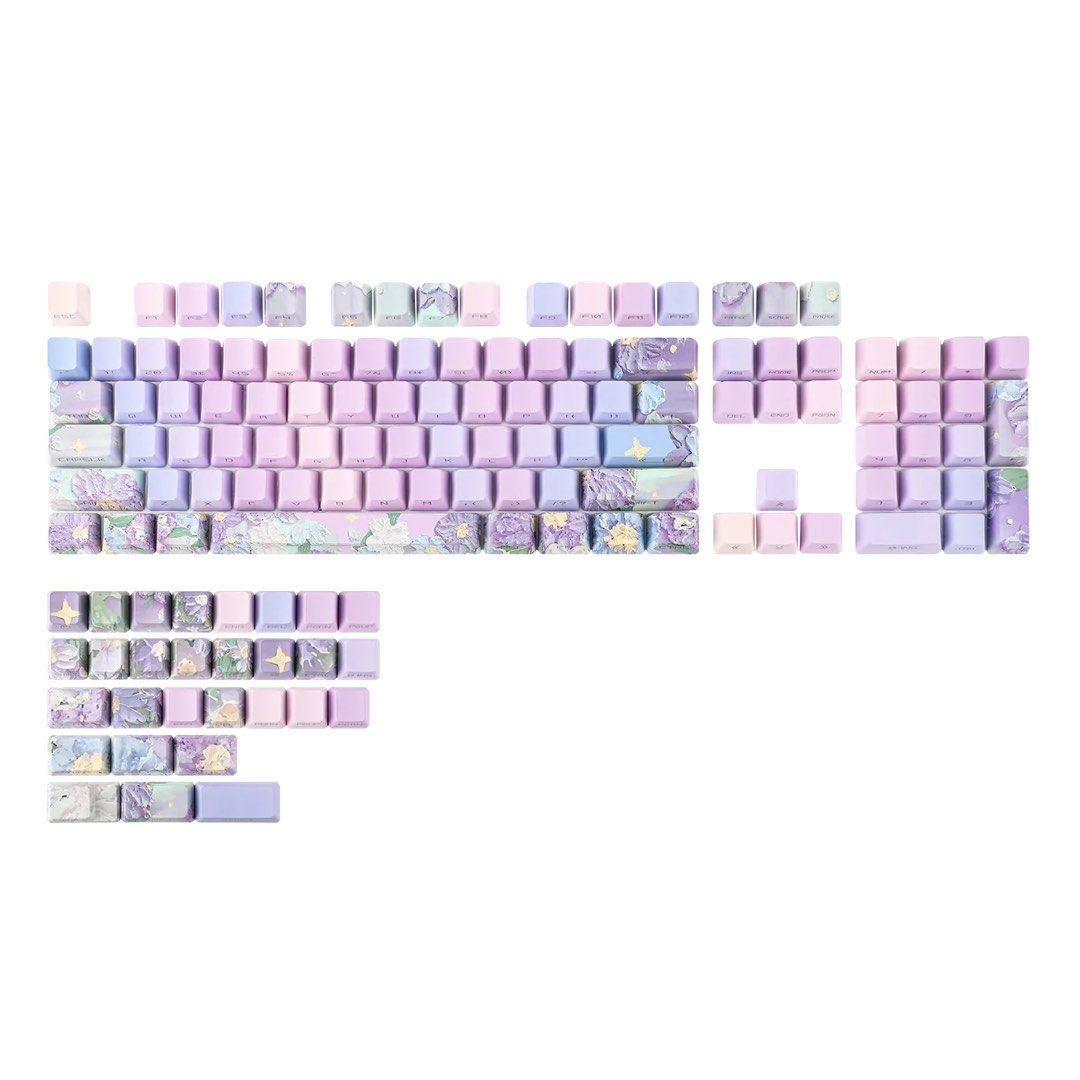 Kiiboom Violet OEM PBT Keycaps (Category: Computer Keyboard) located in Singapore. Submitted by yettticries (Listing ID 1373114245, Image 2). Description: 133 keys. Used once for filming. No box, in ziplock bag. RTP 45 USD bef shipping on official site..