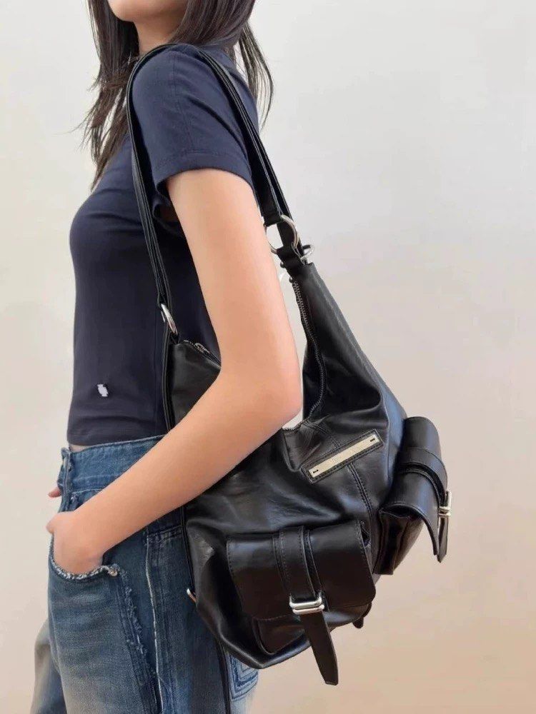 有實物圖)MATIN KIM DOUBLE POCKET two ways SHOULDER BAG IN