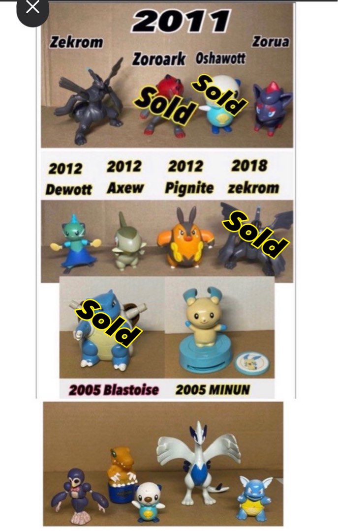 McDonald's Pokemon - Minun . 2011 Zorua Zoroark Zekrom - 2012 Pignite  Dewott Axew - 2018. See listing for prices , Hobbies & Toys, Memorabilia &  Collectibles, Fan Merchandise on Carousell