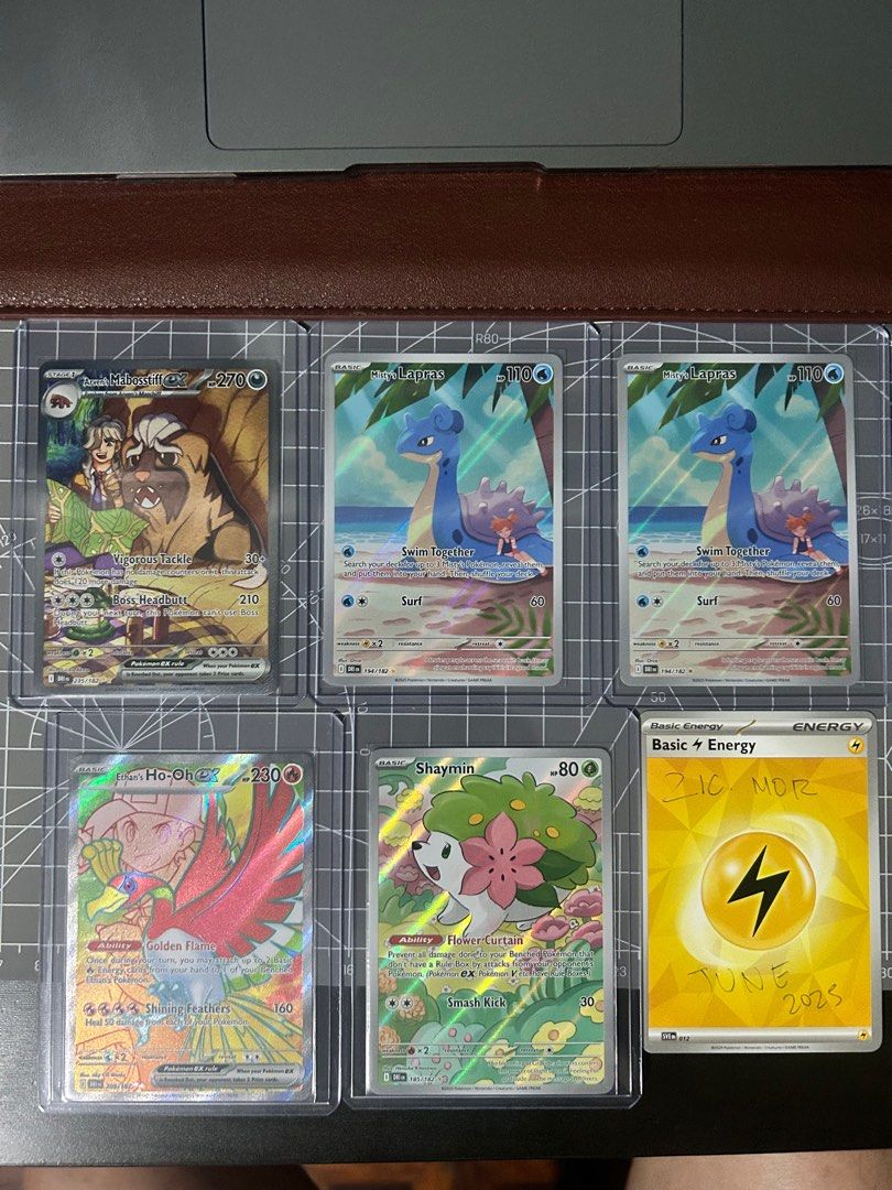 Pokemon Destined Rivals Cards (Category: Raw Singles) located in Quezon City. Submitted by dicgrayson (Listing ID 1373199063, Image 1). Description: FS: 1st pic Misty's Lapras - 2500 each Shaymin - 1700 Ethan's Ho-oh - 1300 Arven's Mabostiff - 2700 2nd pic Cynthia's Garchomp ex - 500 each Cynthia's Garchomp ex (Japanese) - 200 Team rocket's Nidoking ex - 200 Lucario ex - 200 3rd pic Rapidash - 1000 Arboliva ex - 150 Hydrapple (Japanese) 500 Regir