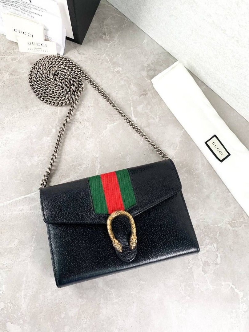Preloved VGC Gucci Dionysus Web WOC Black Leather Complete Set with  Dustbag, Receipt Box, Size 20 x 14 x cm, 13500 jt