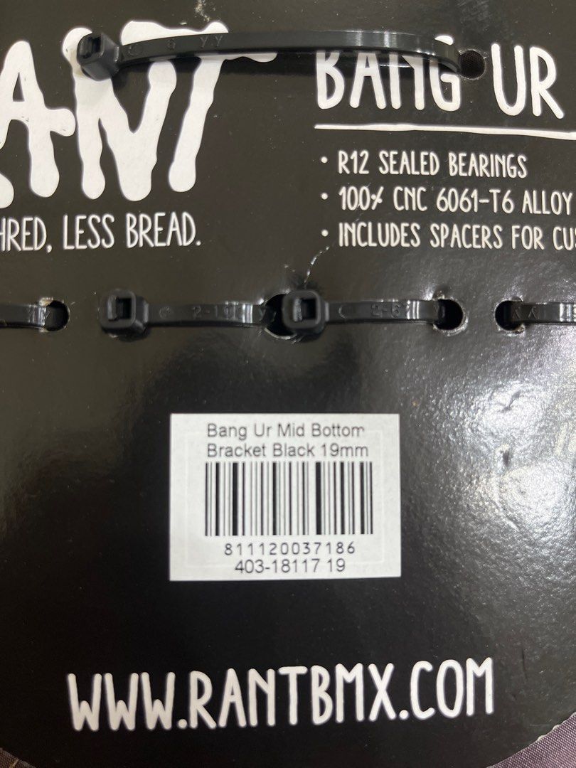 RANT BOTTOM BRACKET (Category: Bicycles) located in Kangar. Submitted by axeeataxe (Listing ID 1373169619, Image 3). Description: - RANT Bottom Bracket 19mm - Black color - R12 Sealed Bearings - Include spacers (for custom fits) - Price RM130 include postage - WA OI66964O44 for quick response.