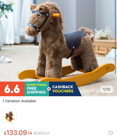 Rocking horse (UK lighter version) (Category: Infant Playtime) located in Singapore. Submitted by medboi (Listing ID 1373182872, Image 1). Description: Open to trades Retail price $188.