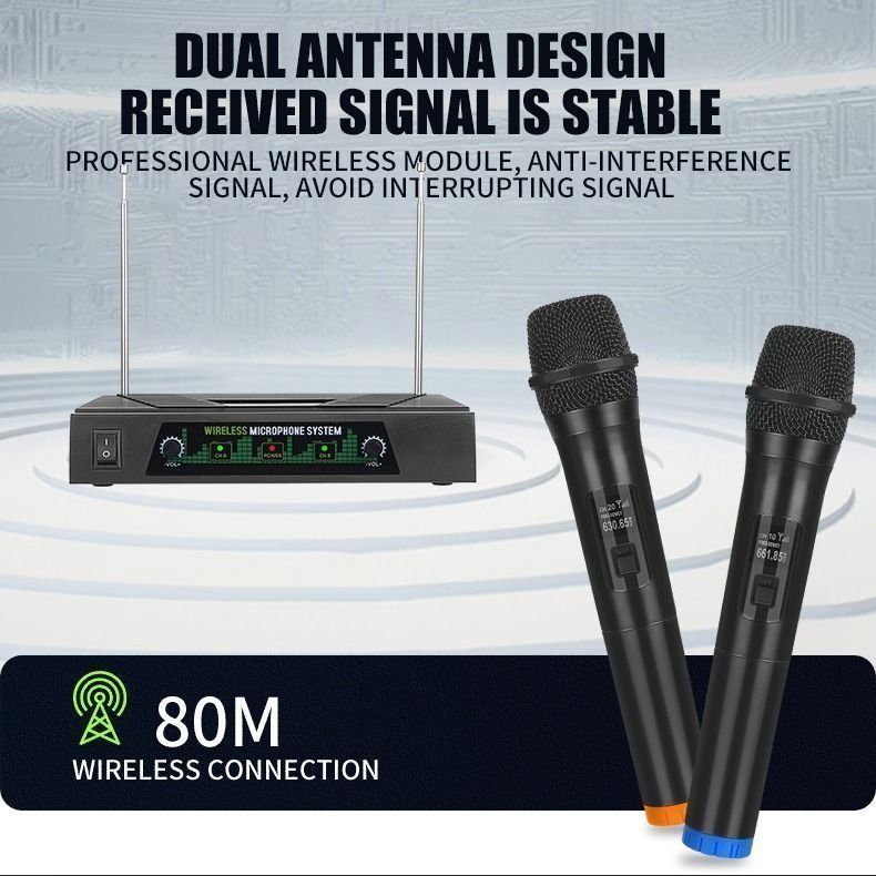2 Channel Wireless Microphone System, Cordless Dynamic Mic UHF Dual Channel Wireless Handheld Microphone with Echo Bluetooth Volume Control for Amplifier Speaker Mixer62863061799553113