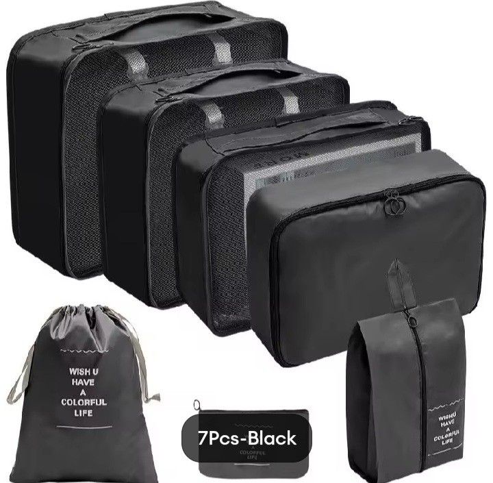 7 Pcs. TRAVEL Luggage Organizer (Category: Travel Essentials & Accessories) located in Manila. Submitted by bunnyontravel (Listing ID 1373251673, Image 2). Description: Available Colors Beige Grey Pink Black Blue Green.