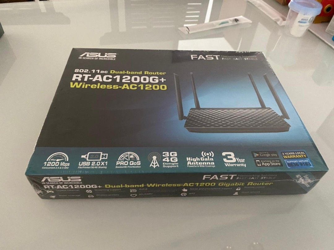 ASUS RT-AC1200G+ Router (Category: Office & Business Technology) located in Singapore. Submitted by throwaway (Listing ID 1373248410, Image 1). Description: can meet woodlands mrt or tpy mrt. if got passby able to drop at your place (timing not fixed).
