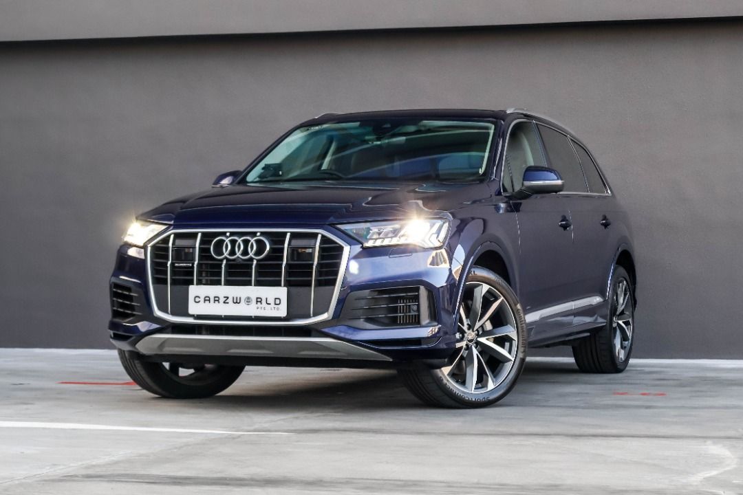 Audi Q7 3.0 TFSI quattro Tip 7-Seater (A) (Category: Used Cars) located in Singapore. Submitted by carzworld.pteltd (Listing ID 1370648829, Image 1). Description: Viewing Strictly By Appointment Only! Low Interest Rate & Flexible Bank / In House Loan Available All Trade-In Are Welcome Message to: 💬96437773 Features Responsive 3.0 L V6 turbocharged engine mated to an 8 speed Tiptronic transmission, producing 346bhp and 500m of torque. 0-100km/h i