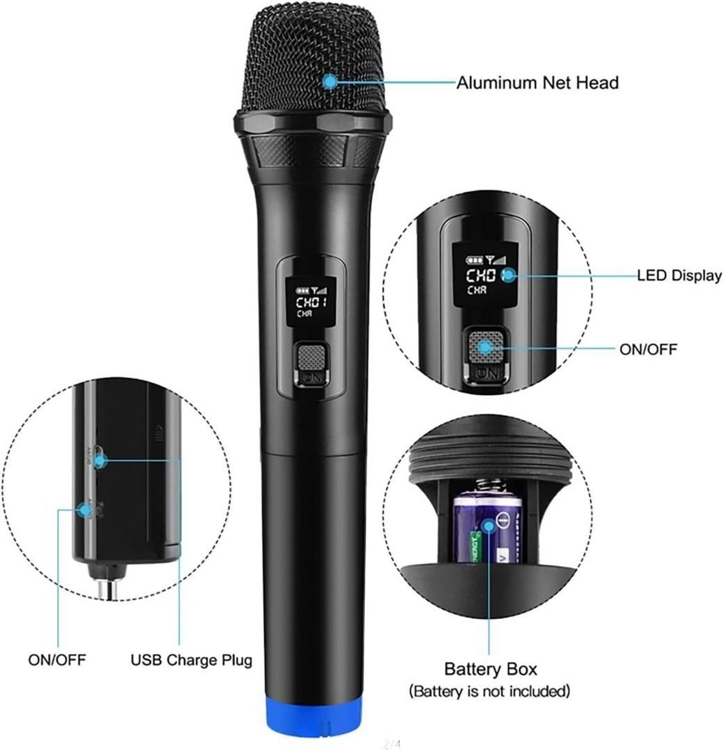 Dual Portable Handheld Dynamic Karaoke Microphone Set Wireless Microphone for PA System, Speaker, Amplifier, Family Party, Singing, Meeting, 160 ft Range62863111091331111