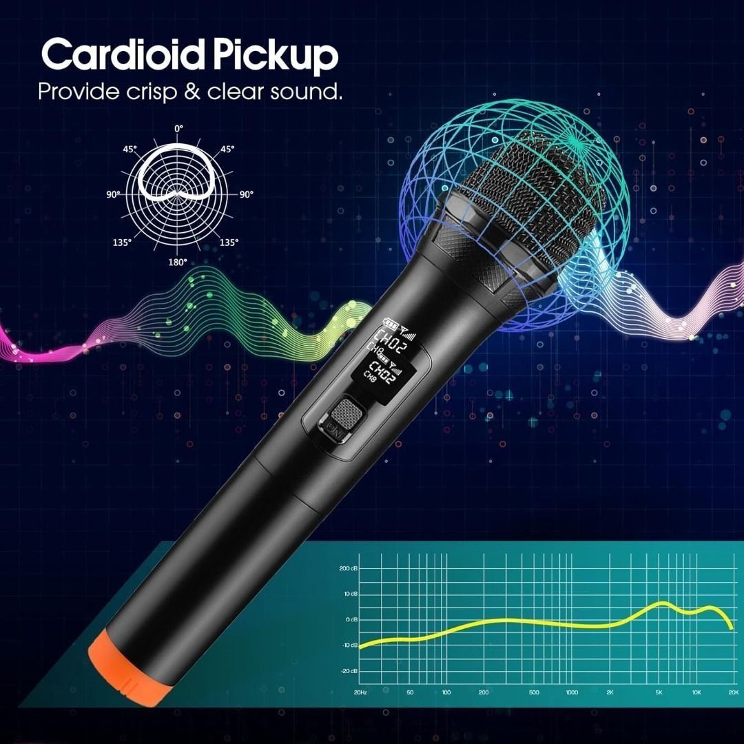 Dual Portable Handheld Dynamic Karaoke Microphone Set Wireless Microphone for PA System, Speaker, Amplifier, Family Party, Singing, Meeting, 160 ft Range62863111091331112