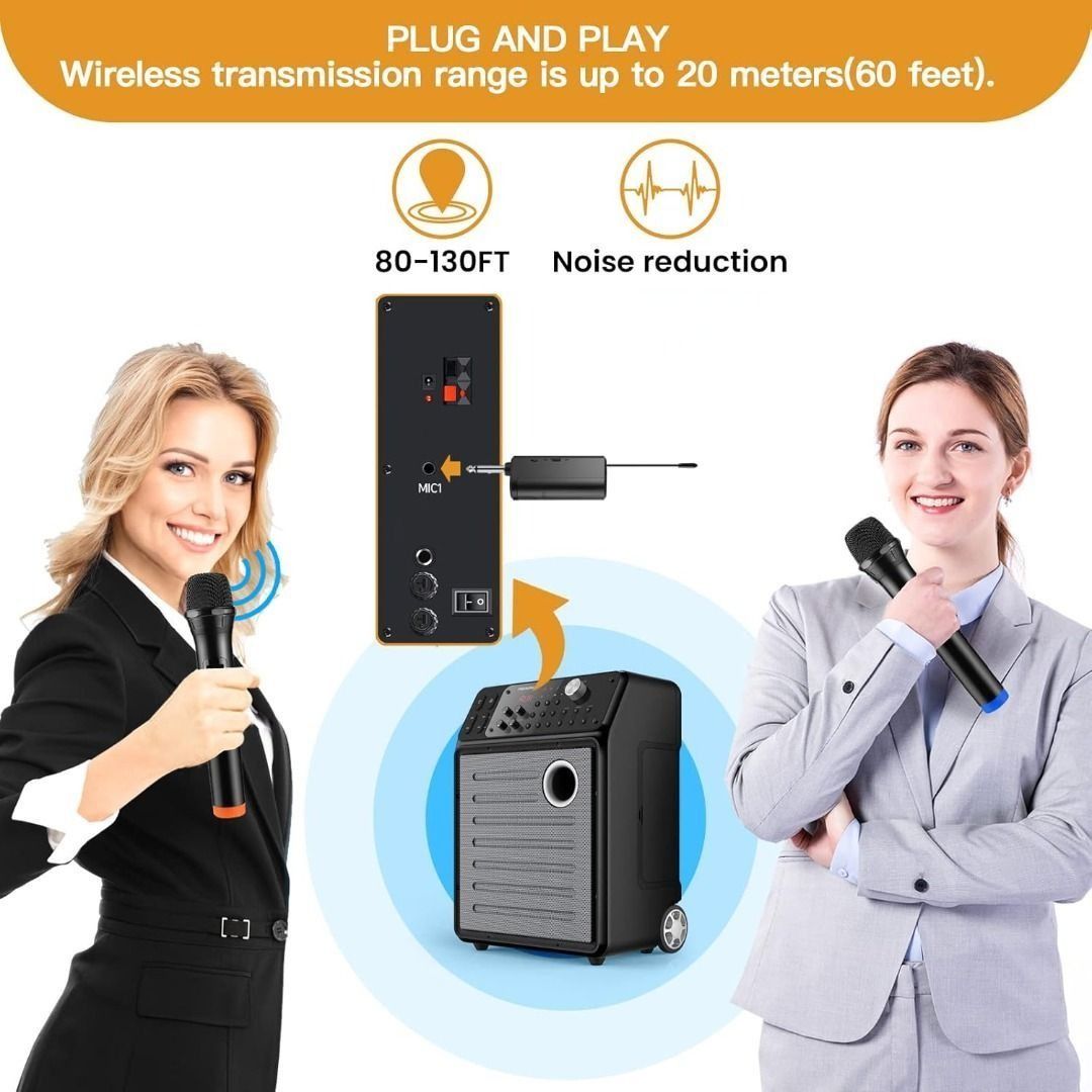 Dual Portable Handheld Dynamic Karaoke Microphone Set Wireless Microphone for PA System, Speaker, Amplifier, Family Party, Singing, Meeting, 160 ft Range62863111091331113