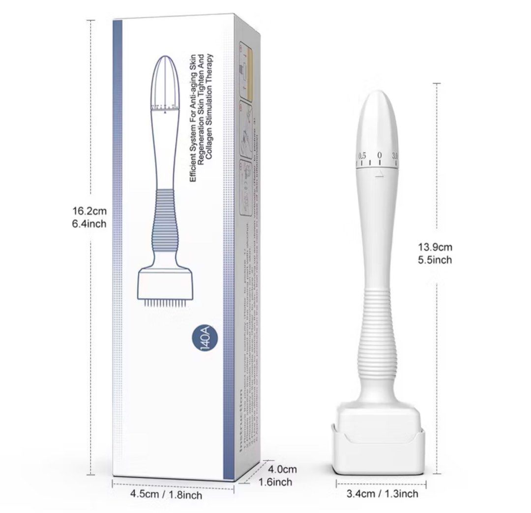 Face Derma Stamp for Acne Scars and Hair (Category: Face Care) located in Cavite. Submitted by oceanachors (Listing ID 1373282927, Image 2). Description: Specification Needle material:Medical steel Needle quantity:140/ 120/100 needles Handle material:Plastic Net Weight:50g Adjustable Needle Depth:0-3mm/0-2mm Quantity:1Pcs Feature 1.With 100pcs micro needles, can effectively repair wrinkles and crow's-feet, Cellulite, Scar Tissue, Acne Scars, Frec