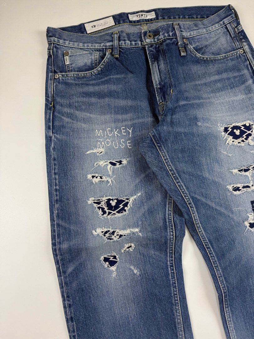 FDMTL x Disney Selvedge Denim (Category: Jeans) located in Paranaque City. Submitted by _baclarancartel (Listing ID 1373290575, Image 3). Description: FDMTL x Disney Selvedge Denim Sz 36 9.5/10 Condition Waist: 18 Inseam: 29 Leg Opening: 8.5 Front Rise: 10.2 Thigh: 14 Knee: 11.