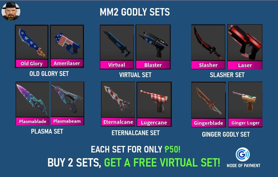 Godly Sets | MM2 Roblox | READ DESC (Category: Others) located in Marikina City. Submitted by serdnator (Listing ID 1373281875, Image 1). Description: Godly Sets in MM2 Roblox! Each for 50 php - Must be lvl 10+ to trade - Only accepting GCash for payments - also open to crosstrades (GaG, adopt me) Message now!.