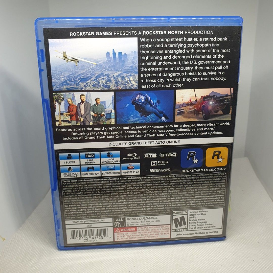 GTA V (Sony Ps4/Ps5) (Category: PlayStation) located in Quezon City. Submitted by itemsforadoption (Listing ID 1373284827, Image 3). Description: Rfs: Its 2025! Happy New Year! Hoping you have a good year ahead of you! If you have questions feel free to send a message. Though I'll most likely be able to reply from 10am to 8pm. Please be patient and understanding. Decluttering games and items that I've picked up or for friends and family. Price: 6