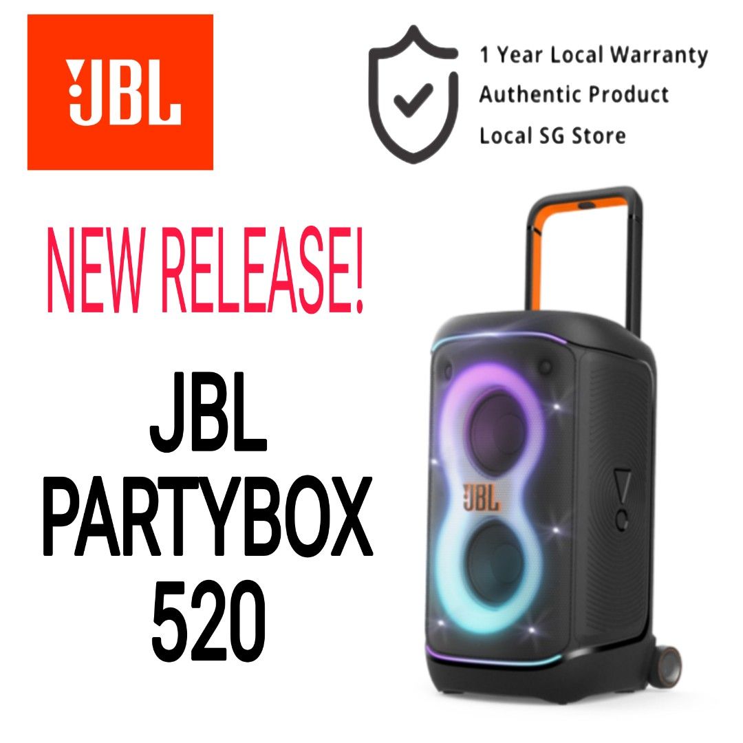 JBL PARTYBOX 520 - NEW RELEASE! (Category: Soundbars, Speakers & Amplifiers) located in Singapore. Submitted by musiclub (Listing ID 1373289278, Image 1). Description: ♥️Audio Shop in Singapore ❤️Your Trusted Destination for Camera and Gears! 1000+ Reviews, Perfect 5⭐⭐⭐⭐⭐, Ratings on Carousell Shop with Confidence Today!😉 ➡️**Retail Shop** ➡️**Location:** 🇸🇬Jurong Point Shopping ( Next to Boonley Mrt station ) ➡️**Authorised Dealer For:** .CAN