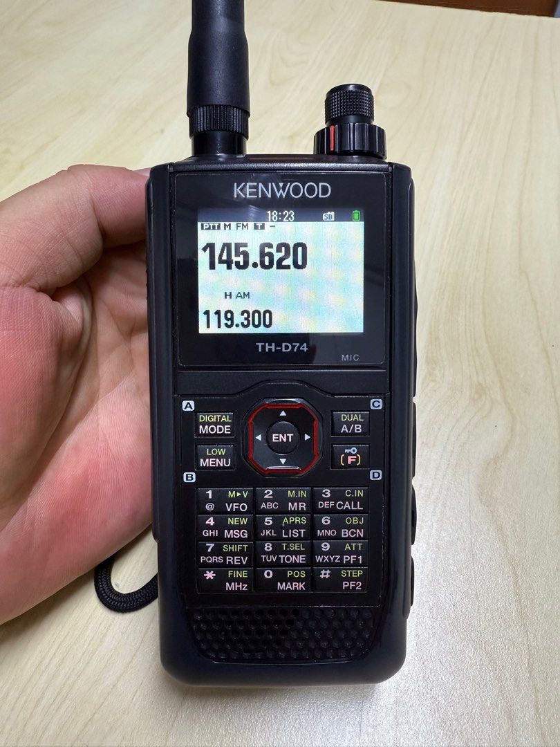 Kenwood TH-D74 (Category: Walkie-Talkie) located in Singapore. Submitted by yo8080 (Listing ID 1373324278, Image 2). Description: Kenwood TH-D74A Digital Tri-band Handheld Transceivers Kenwood has already garnered an enviable reputation with the TH-D72A/E handheld APRS® Amateur Radio transceiver. Now Kenwood has raised the bar even further with the new TH-D74A Digital Tri-band Handheld Transceivers! They have added support for D-STAR®, the digita