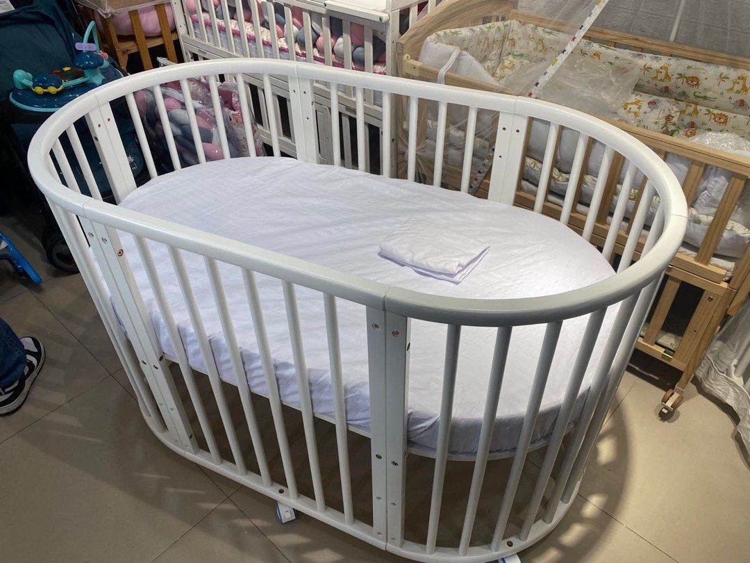 Oval Crib Convertible (Category: Cots & Cribs) located in Pasay City. Submitted by jasminothmarie (Listing ID 1373291789, Image 1). Description: Preloved Convertible Oval Crib-sold as set more pictures to be uploaded *with signs of usage na so manage your expectation Price: Slightly Negotiable inclusion: *uratex mattress only (3parts) sold separately: *3or 4pcs oval bedsheet *3or4 pcs round bedsheet *princess canopy *color gray for fast transacti