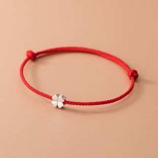 S925 Silver Korean Style Simple and Fashionable Four-leaf Clover Red String Bracelet for Summer, Fresh Handmade Jewelry63007601601409110