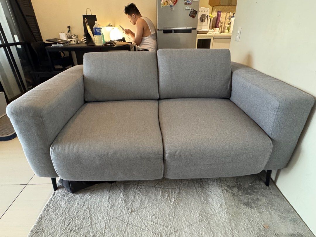 Sofa 2S gray (Category: Sofas) located in Mandaluyong City. Submitted by francis_bats (Listing ID 1373267163, Image 2). Description: 150x89x81cm Good as new RFS: replacing with smaller size.