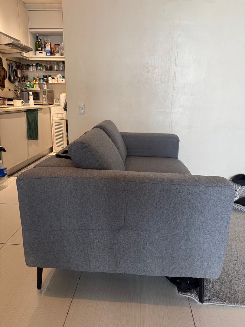 Sofa 2S gray (Category: Sofas) located in Mandaluyong City. Submitted by francis_bats (Listing ID 1373267163, Image 3). Description: 150x89x81cm Good as new RFS: replacing with smaller size.