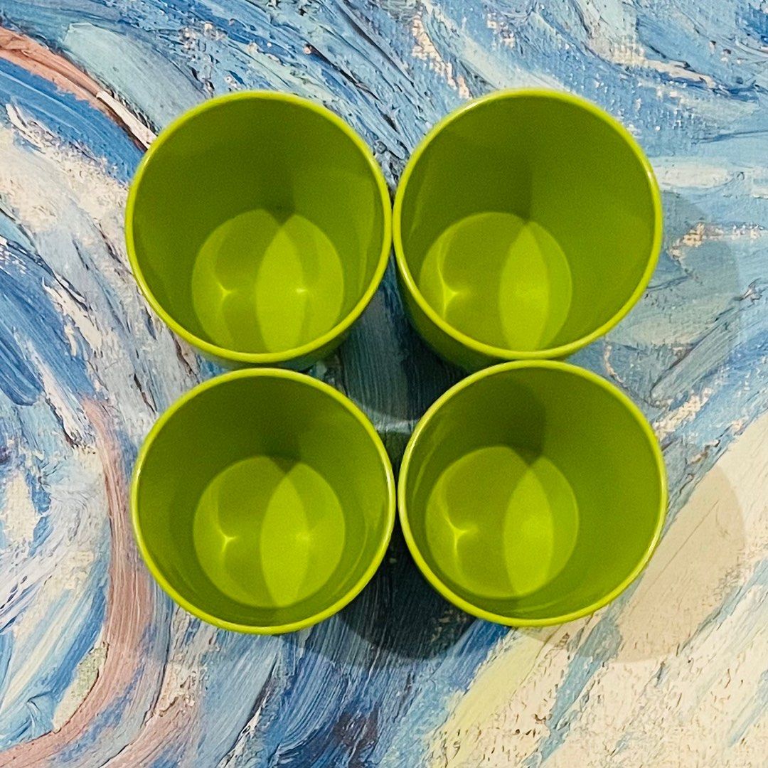 Tupperware Floria Low Tumbler Set (4 pcs.) (Category: Dinnerware & Cutlery) located in Quezon City. Submitted by katchierandomness (Listing ID 1373283602, Image 2). Description: Color guacamole green, 275ml., Dimensions 3.25” (diameter) x 4” (height). Price is for all 4 glasses. You can pay via GCash, Maya or BPI QR code..
