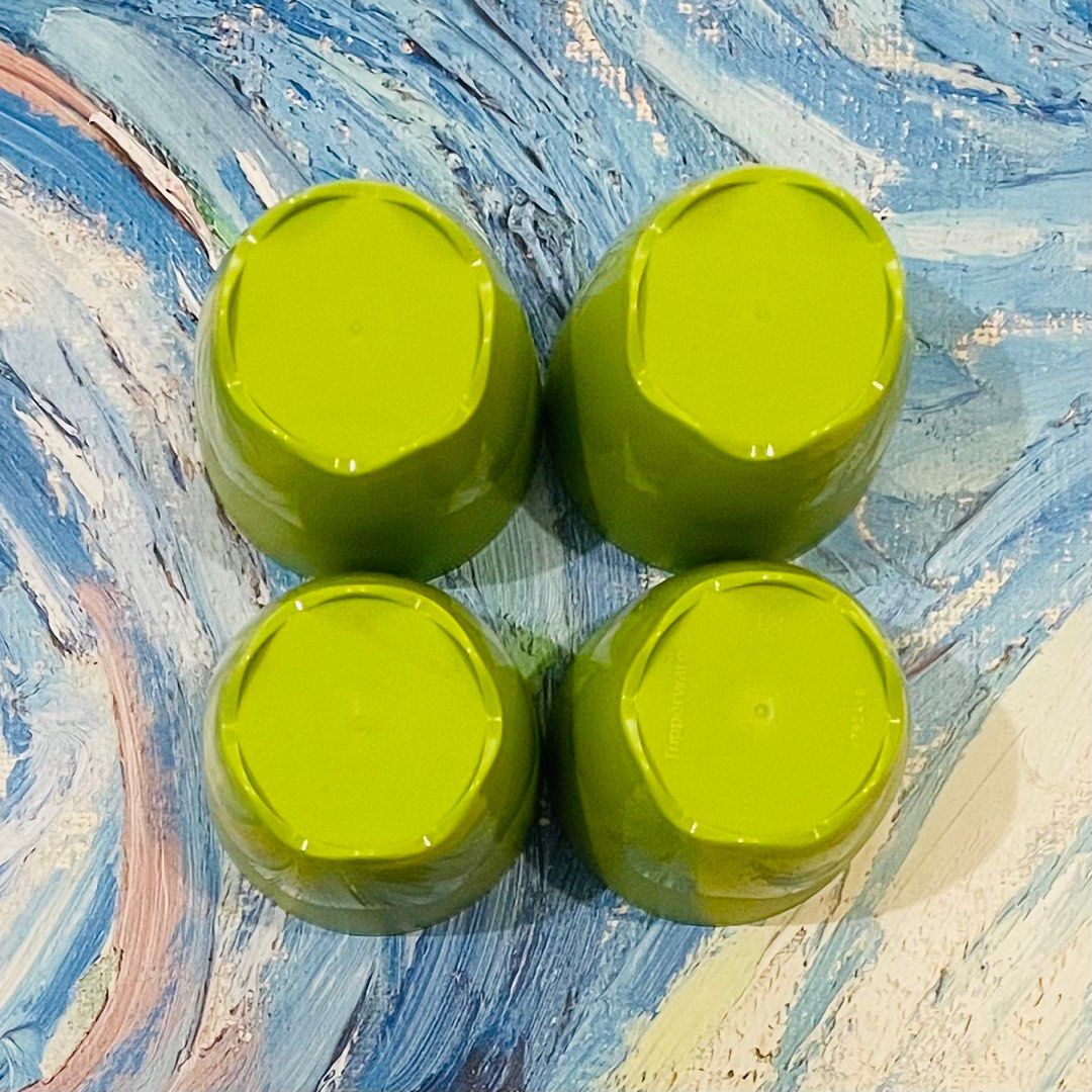 Tupperware Floria Low Tumbler Set (4 pcs.) (Category: Dinnerware & Cutlery) located in Quezon City. Submitted by katchierandomness (Listing ID 1373283602, Image 3). Description: Color guacamole green, 275ml., Dimensions 3.25” (diameter) x 4” (height). Price is for all 4 glasses. You can pay via GCash, Maya or BPI QR code..
