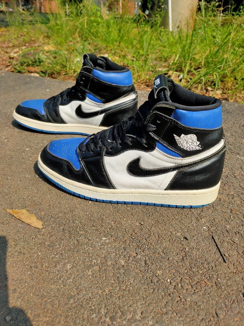 Air Jordan High Royal Toe Black Blue White, Fesyen Pria, Sepatu