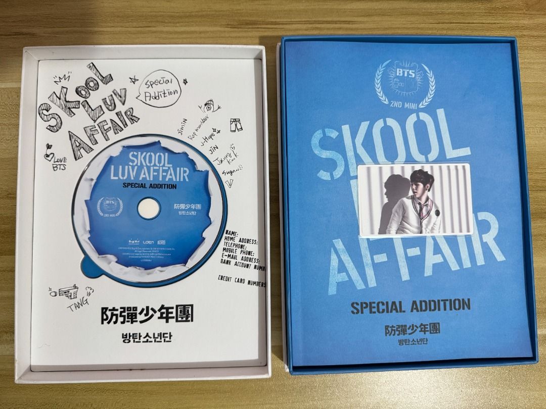 BTS Skool Luv Affair Special Addition w/ SUGA PC (Category: K-Wave Merchandise) located in Angeles City. Submitted by breadscart (Listing ID 1373539607, Image 2). Description: BTS Skool Luv Affair Special Addition Album • Complete inclusions • SUGA random photocard • Outbox is 8/10 due to exposure to dust Mode of payment: GCash/BDO Mode of delivery: J&T Express Price: 999 + 15 (packaging fee if opt to have a toploader for the photocard/s).