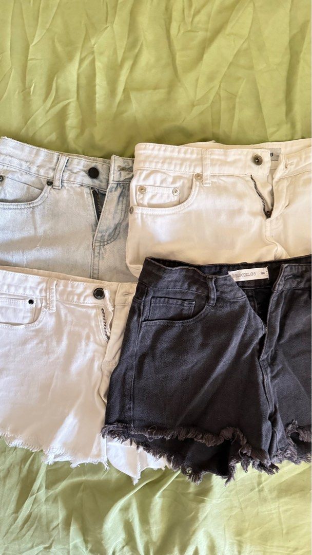 Bundle of 4 denim shorts (Category: Shorts) located in Manila. Submitted by daisydeclutters (Listing ID 1373442408, Image 1). Description: Bundle of 4 denim shorts. They all fit size 26-27 :) RFS: decluttering.