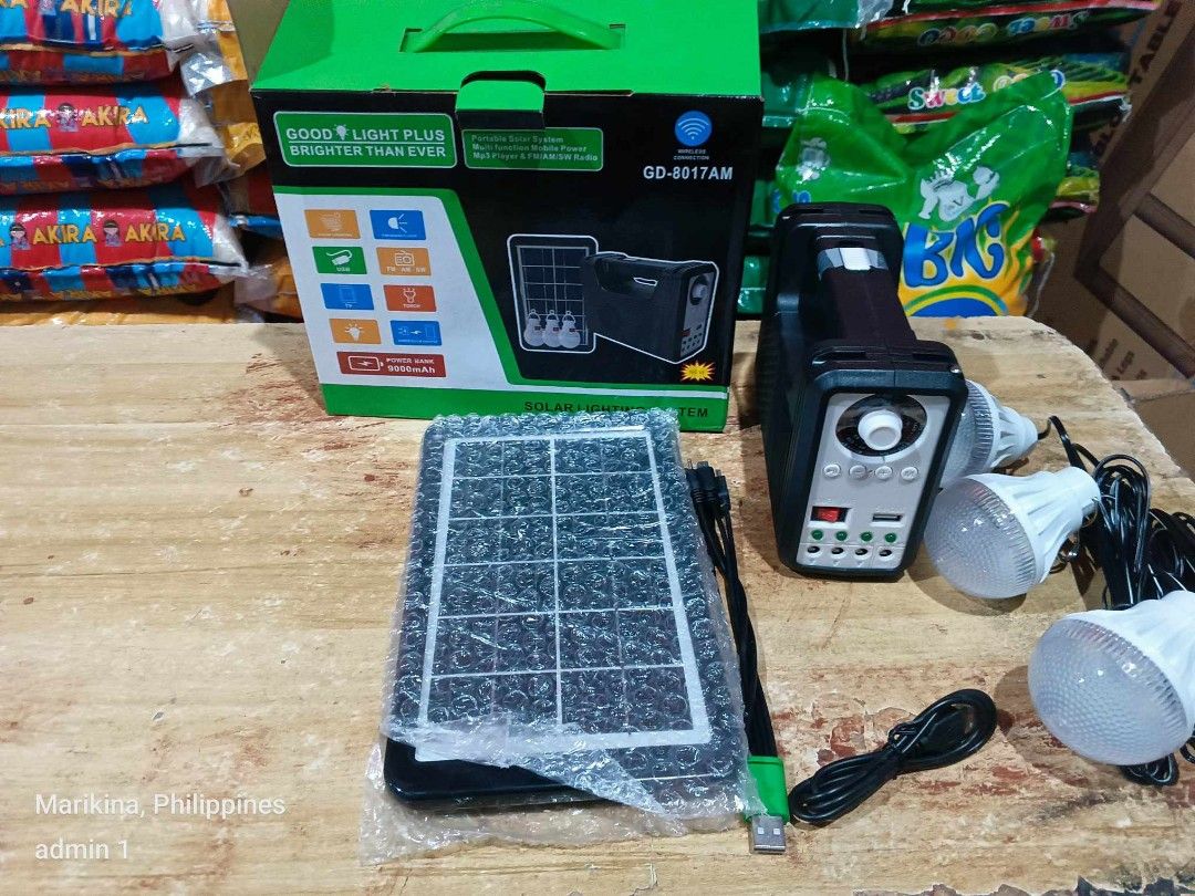 GD EMERGENCY SOLAR LIGHT (Category: Lighting) located in Manila. Submitted by redonlineshop (Listing ID 1373571785, Image 1). Description: GD EMERGENCY SOLAR LIGHT -with radio 950 -without radio 900 ON HAND BRAND NEW Mode of Payment: Gcash,COD Same day delivery + Delivery Fee.