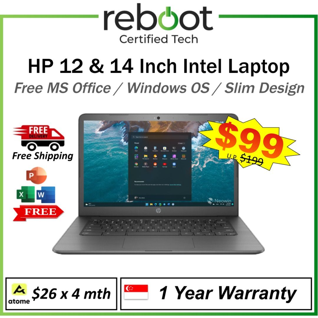 HP 12 Intel Laptop - HP Laptop - Ideal for All Users - Fast Wi-Fi - Windows OS + MS Office ! Best Price Now !! Cheapest In SG! (Category: Laptops & Notebooks) located in Singapore. Submitted by buyatfuji (Listing ID 1373493060, Image 1). Description: Click here for more special deal ! https://www.carousell.sg/u/buyatfuji/ 👨‍🔧FREE Additional 3 𝐌𝐨𝐧𝐭𝐡 𝐖𝐚𝐫𝐫𝐚𝐧𝐭𝐲 !! First 10 set only !!! 🎀 HP 14 Inch Laptop (G4) - Windows OS + Office - 