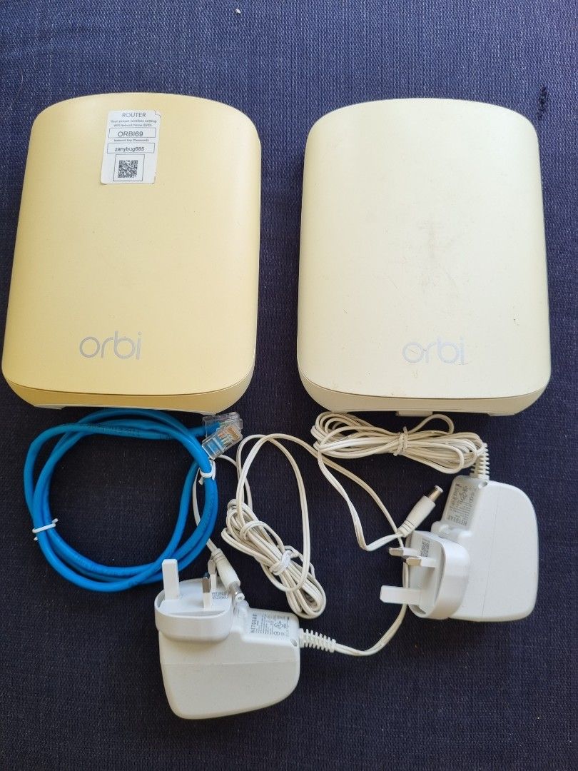 Netgear Orbi RBR350 WiFi 6 Router + Satellite ($125) (Category: Networking) located in Singapore. Submitted by ingag (Listing ID 1373445013, Image 1). Description: Router + satellite on good working condition. Good WiFi coverage for up to 3-bed house. Pickup from 7 River Valley Close (S238431).