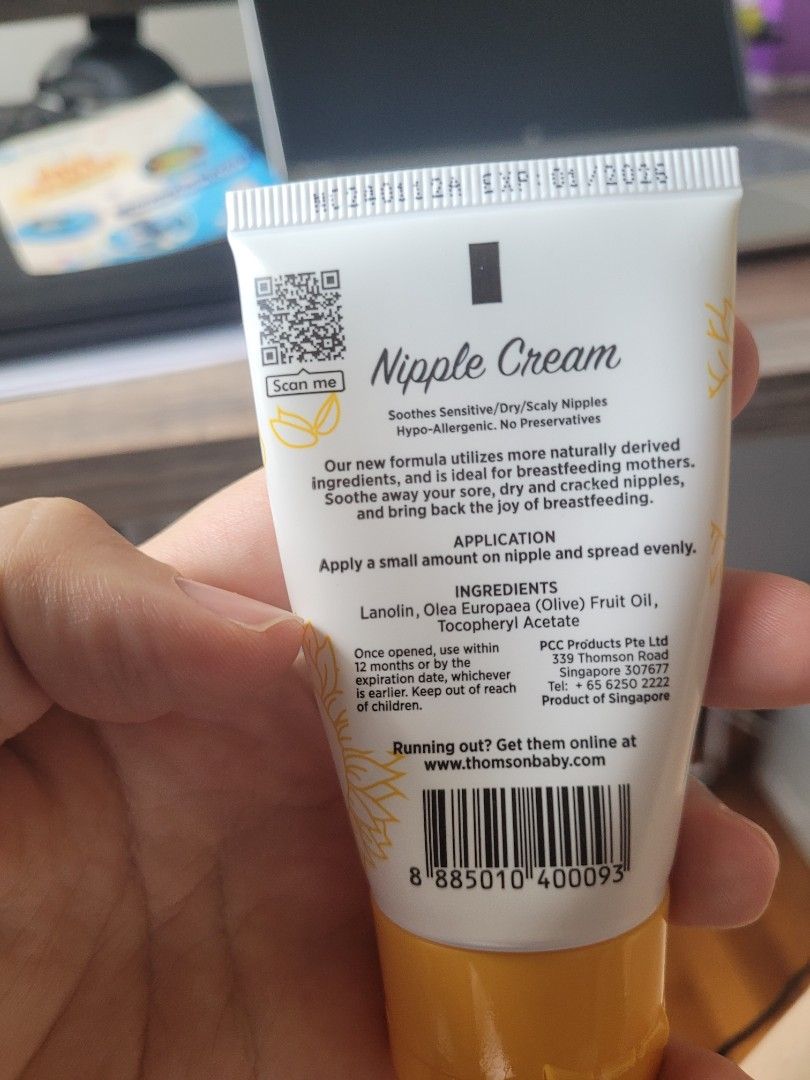 Nipple cream (Category: Breastfeeding & Bottle Feeding) located in Singapore. Submitted by blossomflower01 (Listing ID 1373402648, Image 2). Description: use less than 5 times. less I seldom breast feed baby. more on formula milk..