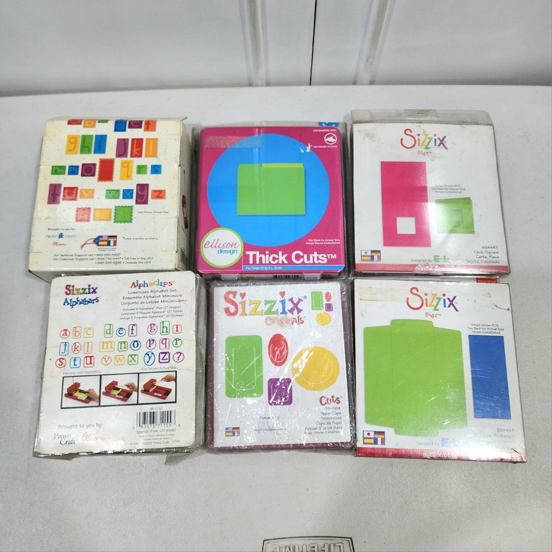 Sizzix Bigz (Die Cutters) Set (Category: Craft Supplies & Tools) located in Quezon City. Submitted by hoshication (Listing ID 1373555348, Image 1). Description: Sizzix Bigz (Cutting Dies) • a Bigz die cleanly cuts thick materials, including cardstock, chipboard, fabric, foam, magnet, leather, metallic foil, paper and sandpaper (in limited use). Its wider size offers you more design options. • Still in good condition! • Take all for PHP 6000 Payme