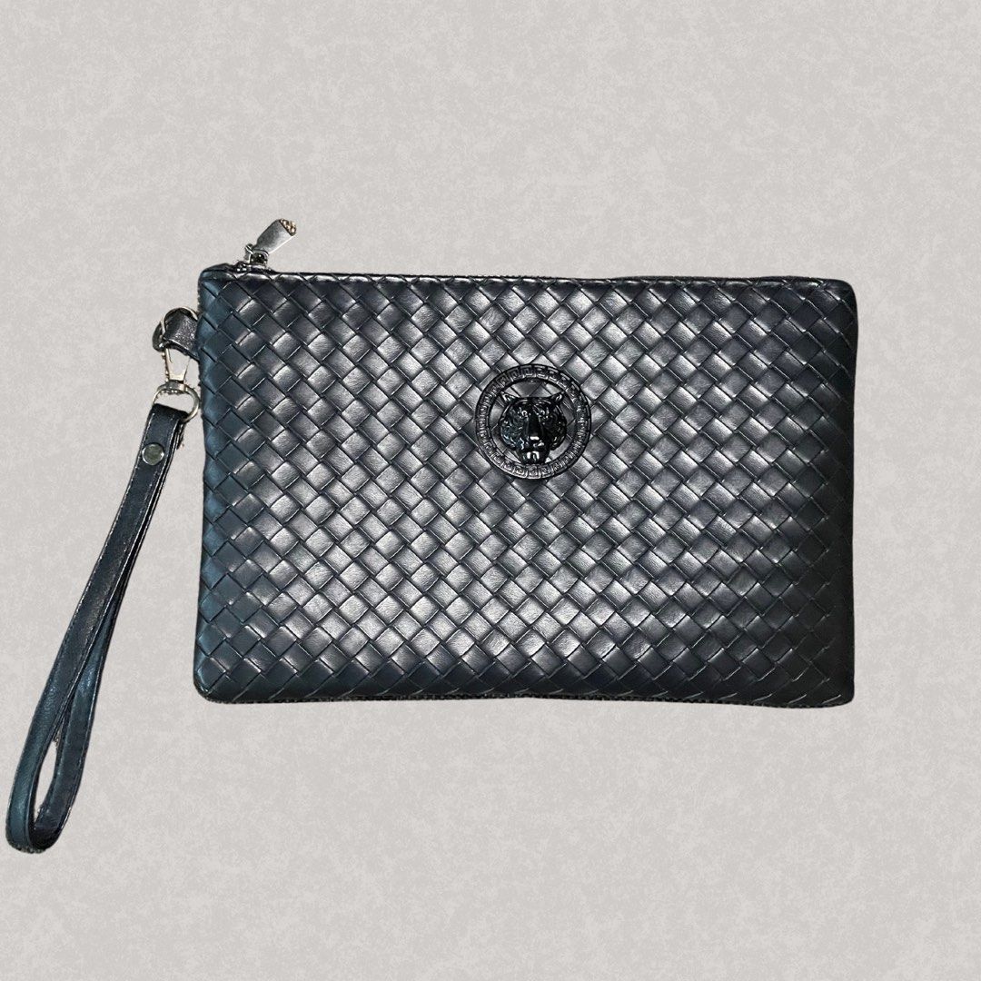 Unisex Woven Clutch Bag (Category: Luxury Bags & Wallets) located in Bulacan. Submitted by gab.closet (Listing ID 1373475993, Image 1). Description: | versace-like style 🖤 | used it once just for an event, working zippers no issues in compartments, clutch bag for unisex .