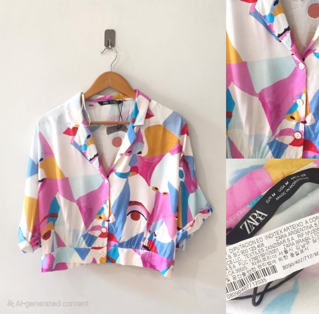 ZARA button down top (abstract) (Category: Blouses) located in Pasig City. Submitted by authph (Listing ID 1373469486, Image 1). Description: medium on tag. best fits L-XL.