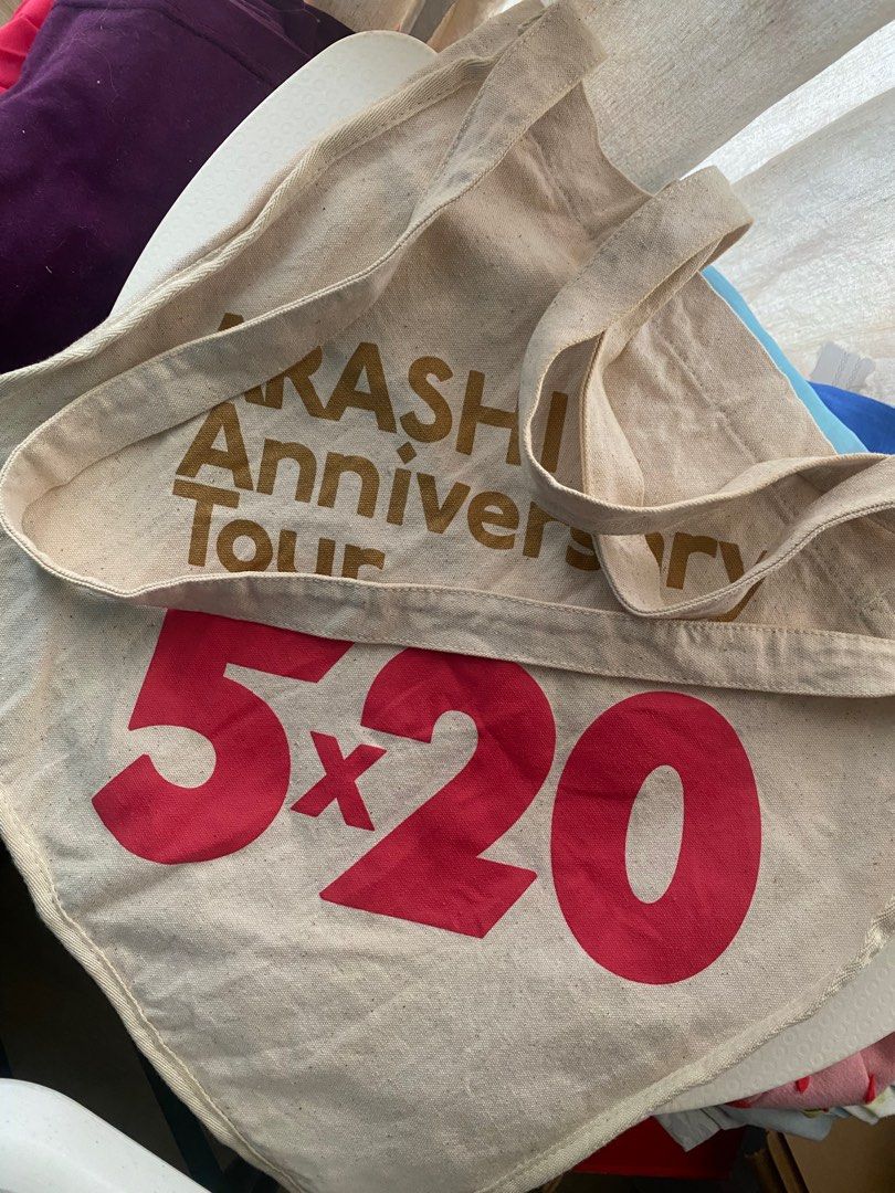 Arashi bag - ARASHi 5x20 Tour (Category: Shoulder Bags) located in Quezon City. Submitted by misshoseok (Listing ID 1373637622, Image 1). Description: Selling my Arashi bag:) It needs ironing. It is washed but kept for a while waiting for Arashi”s comeback😊 Big bag made of thick quality canvas in japan with pockets..