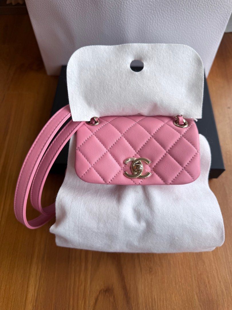 Authentic Authentic Chanel Backpack Mini/Small Sakura pink (Category: Luxury Bags & Wallets) located in Quezon City. Submitted by breakmyfashion (Listing ID 1373656840, Image 3). Description: Very luxurious and thick cushy goat leather not lamb. Comes in full set with receipt, box, paperbag and dust bag. Very popular iconic Chanel backpack with 2 functional front pockets that fits the AirPod. .