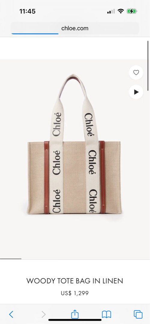 Authentic Chloe WOODY TOTE BAG IN LINEN (Category: Bags & Wallets) located in Singapore. Submitted by thebaglover (Listing ID 1373598037, Image 2). Description: Tote bag in linen canvas & shiny calfskin with Chloé logo Main material: Linen Secondary material: Calfskin Trim: Polyester Carry: Short shoulder & hand - 2 long handles - 1 spacious main compartment - 1 internal flat pocket Comes with a dust bag - Width: 14.6” (37 cm) - Height: 10.2” (26