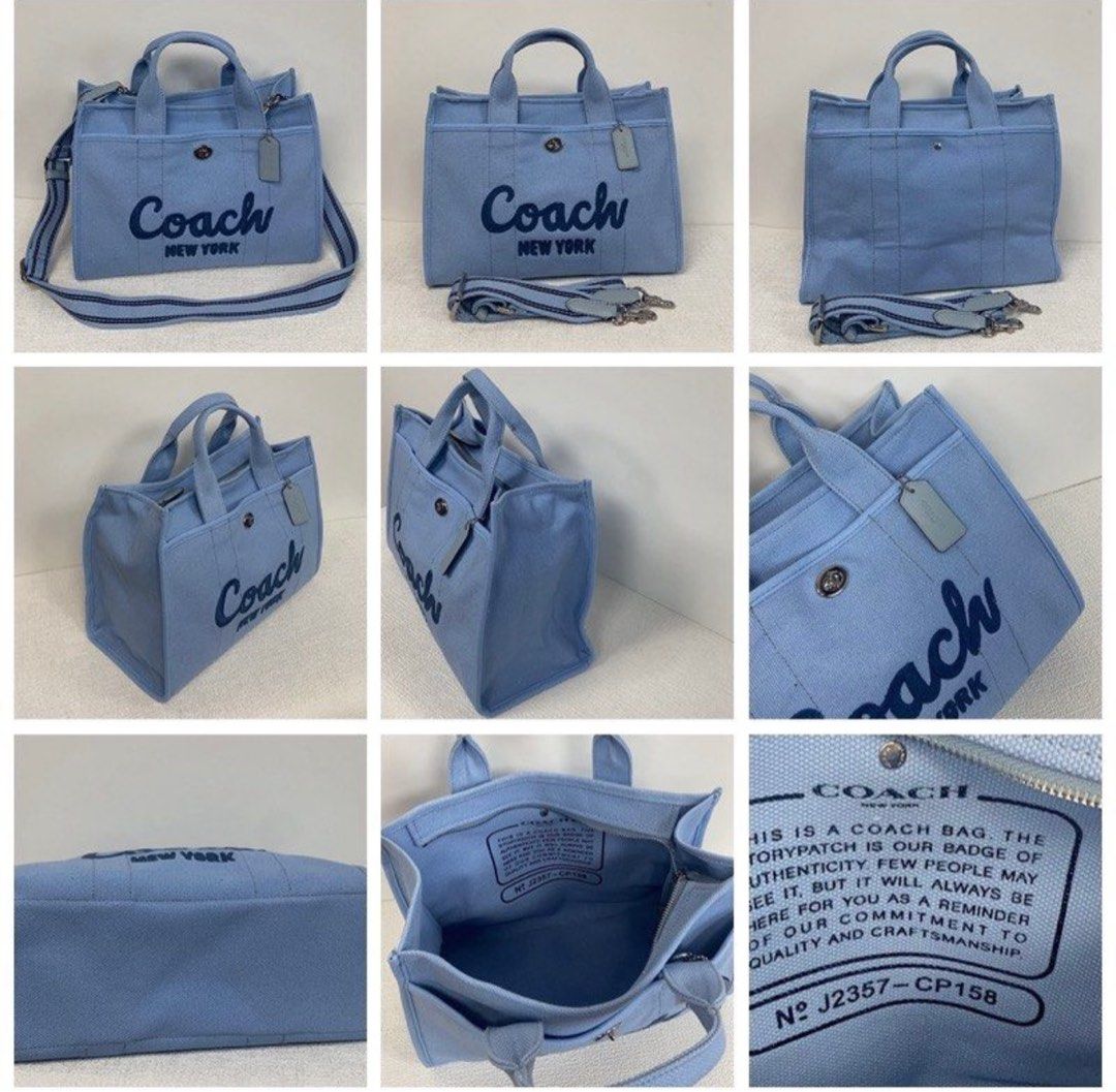 COACH Cargo 26 Canvas Tote Bag in Blue (Category: Luxury Bags & Wallets) located in Quezon City. Submitted by damarisxo (Listing ID 1373576236, Image 3). Description: Bought from a reseller on TikTok. Legit item from coach, not class A/oem. Actual photo posted on the last slide💙.