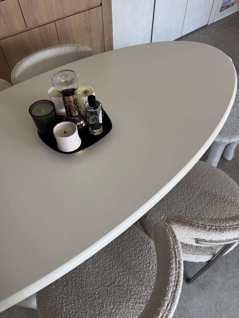 Dining Table Set (Category: Tables & Sets) located in Singapore. Submitted by mizziemazzie (Listing ID 1373595207, Image 3). Description: 1.8m dining table and chair set. One part of table has super glue stain, can be remove by thinner. Pls arrange own delivery .